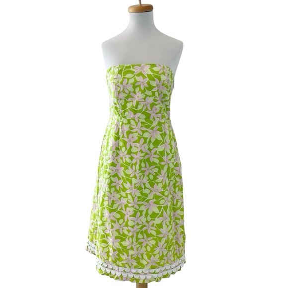 Lilly Pulitzer Green and White Strapless Dress - Picture 1 of 8